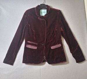 Karlie Burgundy Velvet Blazer Jacket Women's Size Medium Single Button Coat